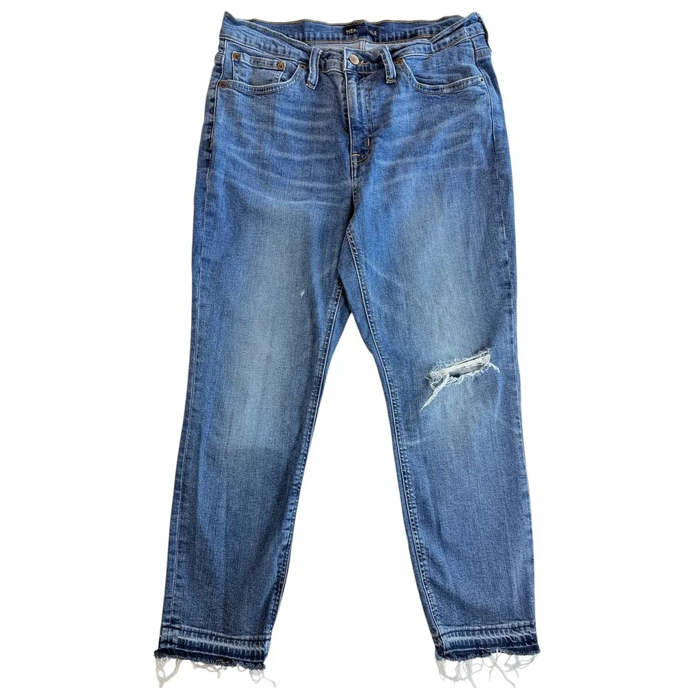 J.Crew Mercantile Jeans Women‎ 29 Blue Distressed Raw Hem High Rise